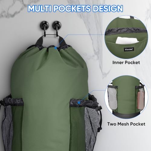 BALEINE 120L Laundry Bag Backpack, 900D Oxford Fabric Large Travel Laundry Bags with Shoulder Straps and 2 Mesh Pockets for College Dorm, Apartment, Laundromat (Green, 120L) - Image 4