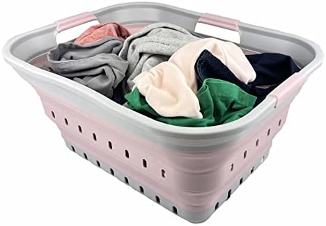 SAMMART 42L (11 gallon) Collapsible Plastic Laundry Basket - Foldable Pop Up Storage Container/Organizer - Portable Washing Tub - Space Saving Hamper/Basket (Grey/Pale Pink) - Image 6