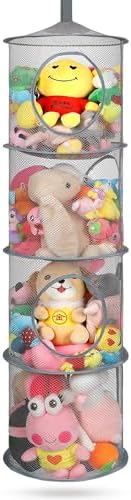 Hanging Stuffed Animal Storage Hammock Net 4 Tiers, Grey by coastalrose