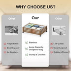 Under Bed Storage with Wheels, 2 Pack Bamboo Drawers for Shoes and Clothes - Image 2