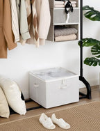 StorageWorks Shoe Organizer for Closet, Fits up to 16 Pairs, Shoe Cubby Storage Containers with Adjustable Dividers and Clear Cover, Khaki and Beige Stripes - Image 2