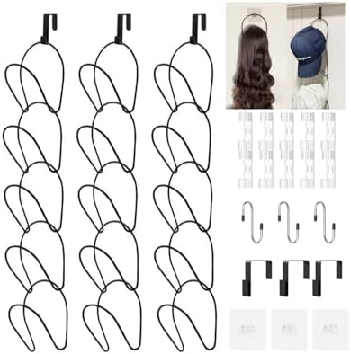 LINFIDITE 15 Pack Hat Rack Hanger Holder Organizer Closet Hanging Baseball Cap Display Storage Rack for Scarves Handbags Towels Clothes Ties Over Door Wall Mounted w Hanging Hook Black by LINFIDITE