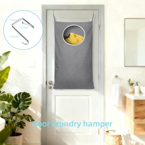 KEEPJOY 2Pack Space-Saving Hanging Laundry Bag, Door Laundry Hamper with 2 Different Types of Hooks, 30x20 Inch Oxford Fabric Laundry Storage Bag for Dirty Clothes (Grey-2Pack) - Image 6