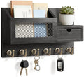 FifthQuarter Key Hooks for Wall with Drawer and 6 Sturdy Key Hooks, B-Black by FifthQuarter