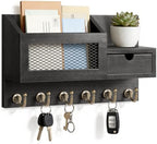 FifthQuarter Key Hooks for Wall with Drawer and 6 Sturdy Key Hooks, B-Black by FifthQuarter