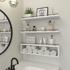 WOPITUES Floating Shelves for Wall 24 inch with Cube Shelf, Wall Shelves with Metal Rail for Bathroom Decor, Bathroom Organizers and Storage, Over Toilet Shelves, Toilet Paper-White - Image 2