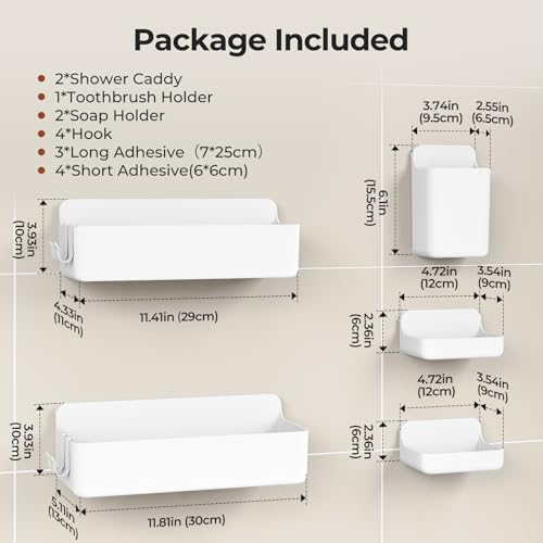 Orimade Shower Caddy 5-Pack, No-Drill Adhesive Shelves for Bathroom, Rustproof ABS Storage Organizer Set, White - Image 7