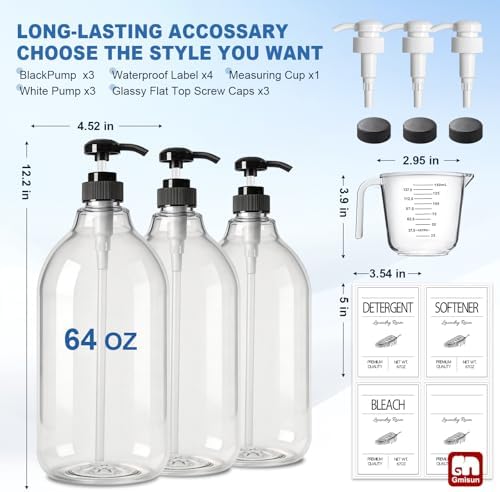 GMISUN Laundry Detergent Soap Dispenser, Plastic Liquid Laundry Detergent Dispenser, Container for Farmhouse Laundry Room Decor, Organizer for Liquid SoftenerBleach Heavy Duty Plastic Bottle(3 Pack) - Image 3