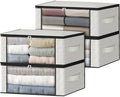 HomeHacks 4-Pack Clothes Organizer Storage Bags, 35L Storage Bins, White | Foldable Storage Box Container with Zippers, Clear Window, Reinforced Handles for Closet, Dorm, Pillows, Bedding, Sweater by HomeHacks