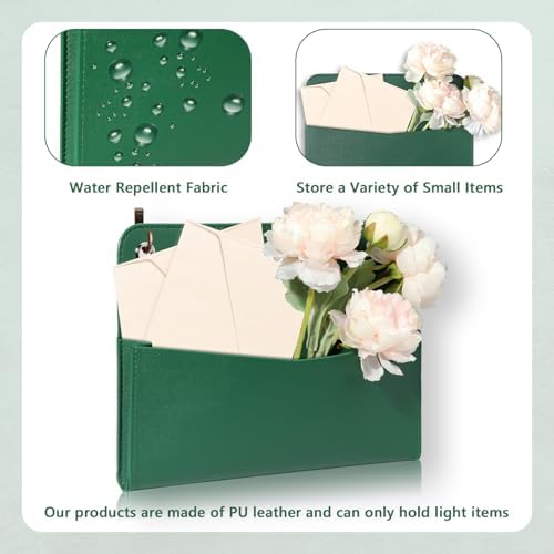 Wall Mount Green Faux Leather PU Leather Mail Holder Letter Holder Stylish Wall Hanging Mail Storage 2 Ring 9.8" x 7.7" x 1.4" File Organizer for Flowers Envelope Key Notebooks Home Office Decor - Image 3
