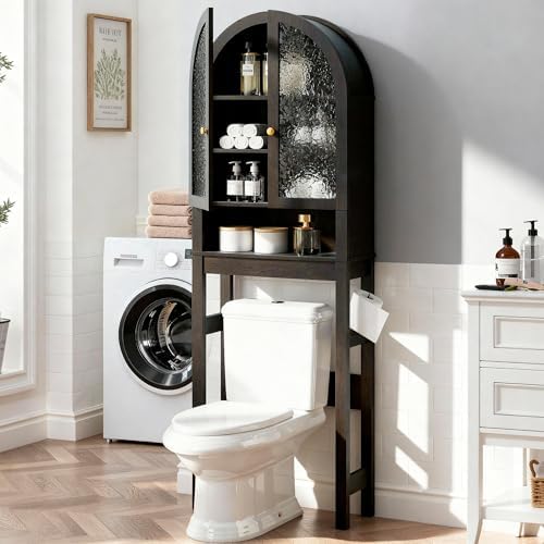 HMstone Over The Toilet Storage Cabinet, Arched Bathroom Organizer and Storage with Acrylic Doors and Adjustable Shelf, Space Saver Freestanding Bathroom Modern Storage Cabinet Over Toilet Dark Brown by HMstone