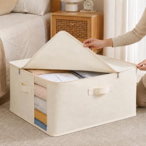 6Pack Canvas Storage Bags for Clothes & Comforters with Clear Window, Beige - Image 5