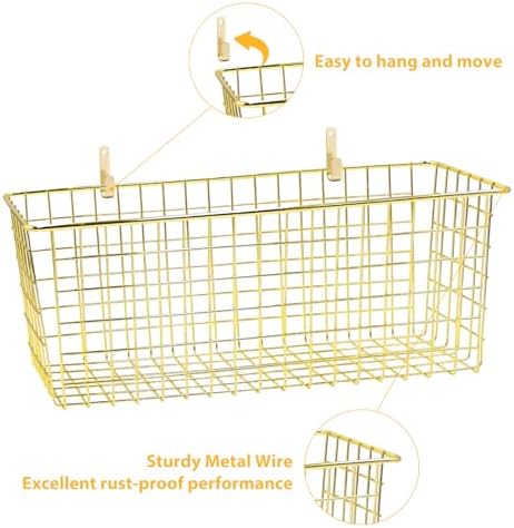 Kinlink 2 Sets Gold Extra Large Hanging Wall Basket with Steel Hooks - Image 3