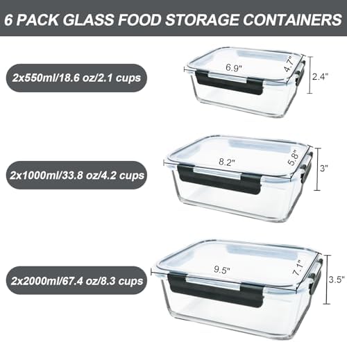 M MCIRCO 6 Pack Extra Large Glass Food Storage Containers with Lids - Image 2