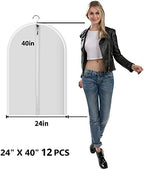 MsKitchen Garment Bags 12 Pack, 24 x 40 Hanging Clothes Storage Bags, Translucent PEVA Garment Covers with Full Zipper for Suits and Dresses - Image 2