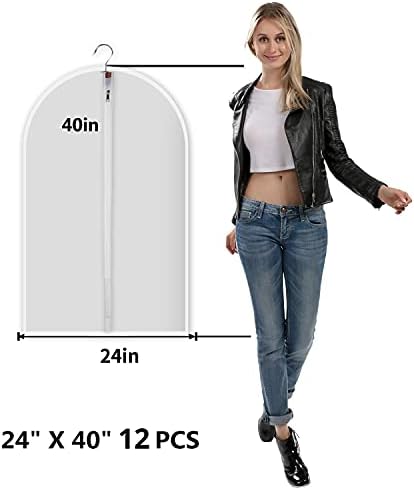 MsKitchen Garment Bags 12 Pack, 24 x 40 Hanging Clothes Storage Bags, Translucent PEVA Garment Covers with Full Zipper for Suits and Dresses - Image 2