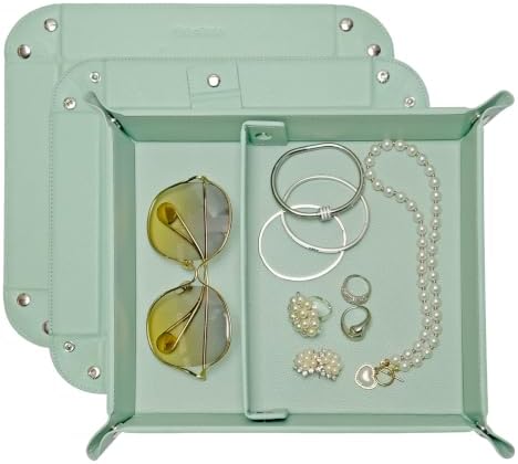 UnionBasic Medium Jewelry Tray for Rings Watches Earrings, Entryway Catchall Caddy for Coins Keys Change, Nightstand Bedside Valet Holder, Trays for Electronic Gadgets, Lychee Mint Green Plus by UnionBasic