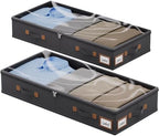 FHSQX Under Bed Storage Container 2Pack 4.5 Inches Low Profile Under-bed Organizer Bins Slim Under Couch Storage Box Ideal For Seasonal Clothes Blankets Towel Fabric (2, Black, 31.5 * 17 * 4.5in) by FHSQX