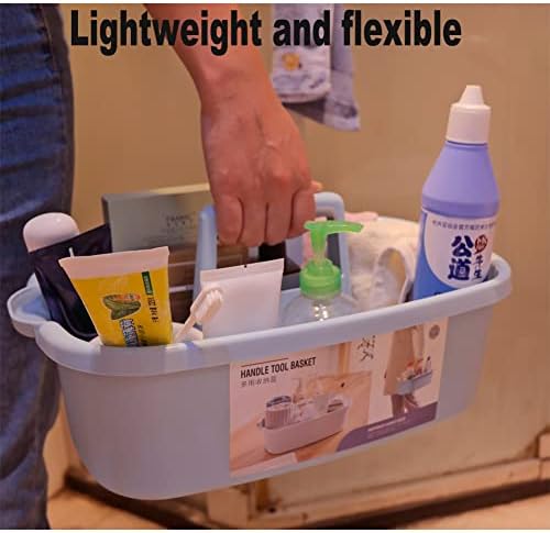 Cleaning Supplies Caddy, Large Plastic Shower Caddy Basket with Handle, Portable Cleaning Tool Storage Tote for Dorm, Bath, Pantry (grey, White, blue) (White) - Image 5