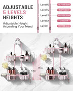 Adjustable Shower Caddy Hanging for Handheld Showerheads - Never Rust Shower Hanging Organizer, Upgraded Bathroom Shower Rack with Soap Basket, Hooks and Toothbrush Holder (Pink) - Image 4