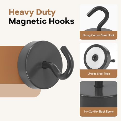 Neosmuk Magnetic Hooks Steel Tube Design for Cruise,80lb+ Gunmetal,10 Pack - Image 4