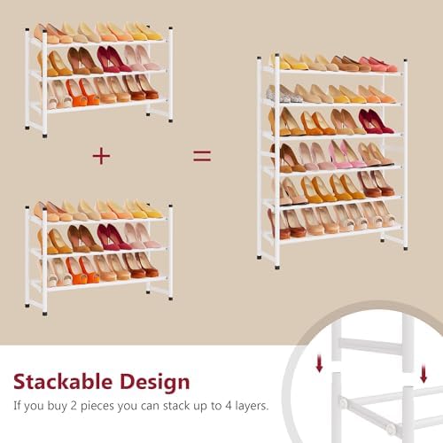 Tajsoon Expandable Shoe Rack for Closet 3 Tier, 28“-41“Stackable, White - Image 6