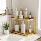 2 Tier Bathroom Counter Organizer, Rectangular Vanity Organizer Shelf, Skincare and Makeup Countertop Storage Rack for Kitchen, Bathroom, Bedroom Gold - Image 7