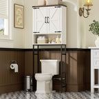 Over The Toilet Storage Cabinet with Farmhouse Doors and Adjustable Shelf, Tall Bathroom Organizer with Metal Stand Space Saver Over Toilet , Wood Rack for Bathroom, Restroom, Laundry, White - Image 3