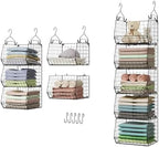 X-cosrack 5 Tier Closet Hanging Organizer, Clothes Hanging Shelves with 4 Hanging Hooks 5 S Hooks, Wire Storage Basket Bins, for Clothing Sweaters Shoes Handbags Clutches Accessories Patent Design by X-cosrack