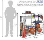 Garage Sports Equipment Organizer with Wheels - Ball Storage Rack with Elastic Rope or Wire Mesh,Garage Organizer System,Indoor/Outdoor Sports Rack for Sports Gear and Toys Storage,Black - Image 2