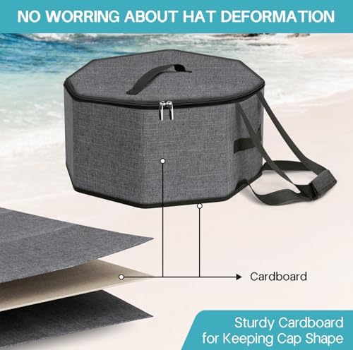 SLEEPING LAMB Hat Box for Travel and Storage, Collapsible Cap Case for Mens Fedora Organizer, Hat Storage Box for Men and Women for Closet, Cap Carrier with Handles, Grey - Image 5