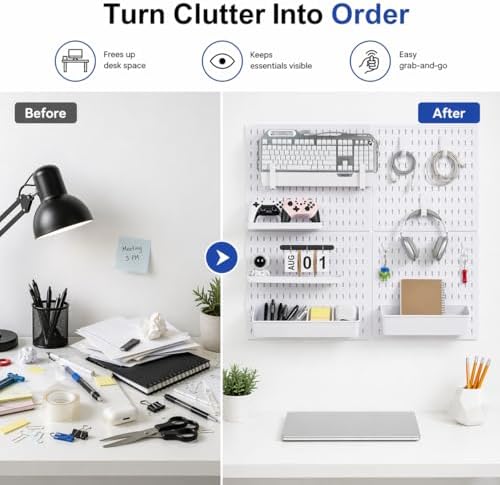 Colville White Pegboard Wall Organizer Kit, 4 Pcs 12 x 12 in ABS Plastic - Image 6