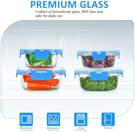 KOMUEE 24 Pieces Glass Food Storage Containers Set, Blue - Image 3