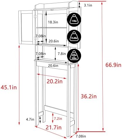 Yardenaler Over-The-Toilet Storage Shelf with Doors, Bathroom Freestanding Space Saver Organizer with Adjustable Shelf, White - Image 2