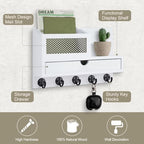 Key Holder for Wall with 5 Key Hooks and Storage Drawer - Image 2