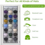 Baseball Hat Rack, 24 Pocket Over-The-Door Hat Organizer with Clear Deep Pockets to Display Baseball Caps Collection, Complete with 3 Over Door Hooks (Grey, 24 Pockets) - Image 4