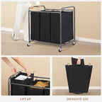 STORAGE MANIAC 3 Section Laundry Sorter, 35.6 Gal (135 L) Laundry Hamper Cart with Heavy Duty Rolling Lockable Wheels and Removable Bags, Clothes Organizer Basket Separator Hamper, Black - Image 4