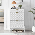 Shoe Cabinet with 2 Flip Drawers, Narrow Entryway Rack, White - Image 5