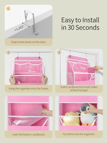 Yecaye 5 Tier Over the Door Organizer, Swing-proof Door Organizer Hanging with Clear PVC Windows, Behind the Door Storage for Bedroom Nursery Closet Laundry Pantry Bathroom, Pink - Image 5