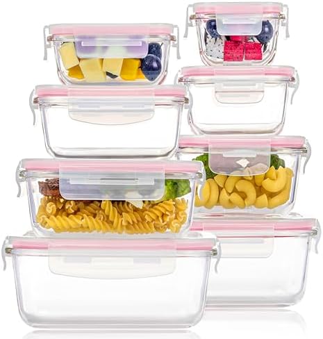 Vtopmart 8 Pack Glass Food Storage Containers with Airtight Lids by Vtopmart