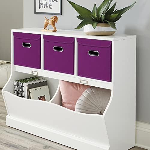 Closet Organizers Fabric Storage Bins With Lids Collapsible Cube Storages Organizer Basket With Handles,Storage Boxes for Clothes Storage,Office,Toys,3 Pack,（Purple - Image 4