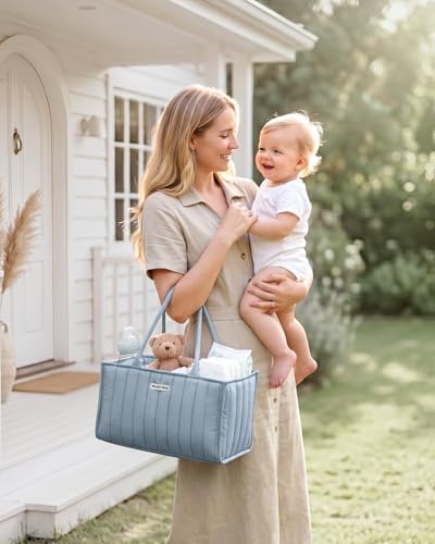 Blissful Diary Baby Diaper Caddy Organizer, Stylish Storage Basket for Newborn Essentials and Diaper Station, Gift for Baby Shower and Registry Must-Have, Dusty Blue - Image 2