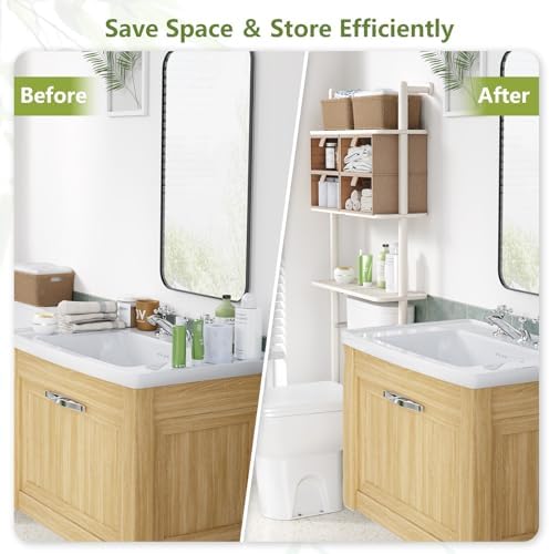 Over The Toilet Storage Bamboo, Bathroom Over Toilet Organizer with Cabinet - Image 6