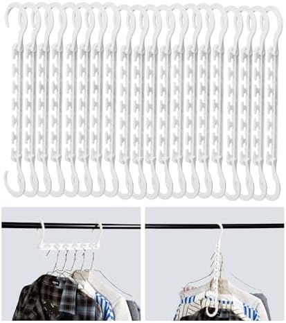 Mr. Pen- Space Saving Hangers for Clothes, 20 pcs, White | Plastic Multi Clothes Hangers Space Saving, 6 Slots, 360° Rotating Hooks by MrPen