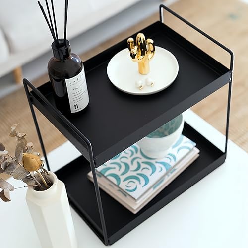 2 Tier Bathroom Counter Organizer, Vanity Storage Shelf, Black - Image 4