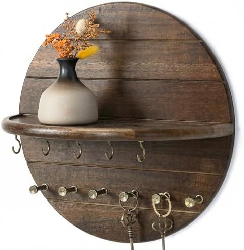 Rebee Vision Acacia Wood Key Holder Wall Mount for Room Decor, Dark Brown by REBEEVISION