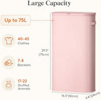Lifewit Slim Laundry Basket with Lid and Removable Bag, 75L, Pink - Image 3