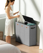 185L Laundry Hamper 3 Section with Lid & Removable Bags - Image 3