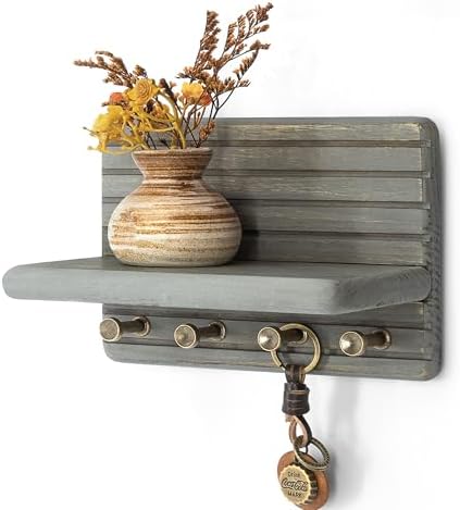 Rebee Vision Key Holder Wall Mount with Shelf for Living Room, Old Gray by REBEEVISION