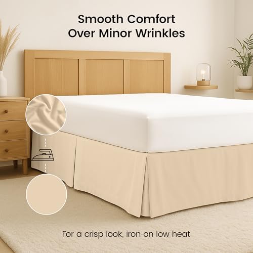 Queen Bed Skirt, Hides Under-Bed Storage 16 Inch Drop, Pleated, Beige - Image 5
